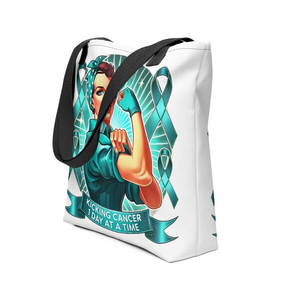 NWT - Kicking Cancer 1 Day At Time 15 x 15 Cancer Tote Bag - Ovarian Cancer - Picture 6 of 7